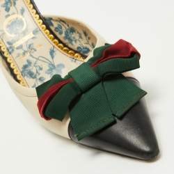 Gucci Black Leather Sackville Web Bow Mule Sandals Size 41