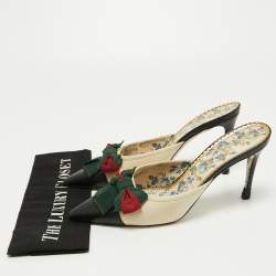 Gucci Black Leather Sackville Web Bow Mule Sandals Size 41