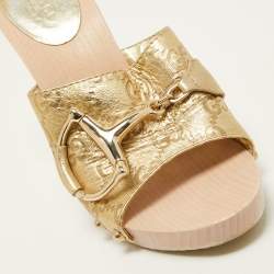 Gucci Gold Guccissima Leather Icon Bit Clog Size 36 