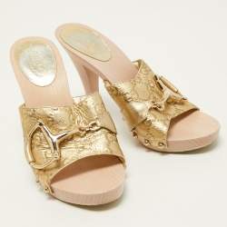 Gucci Gold Guccissima Leather Icon Bit Clog Size 36 