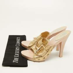 Gucci Gold Guccissima Leather Icon Bit Clog Size 36 