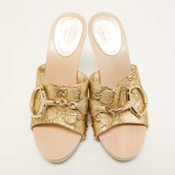 Gucci Gold Guccissima Leather Icon Bit Clog Size 36 