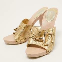 Gucci Gold Guccissima Leather Icon Bit Clog Size 36 