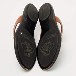 Pre Owned Gucci Brown Leather GG Marmont Thong Flats Size 37.5