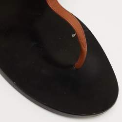 Pre Owned Gucci Brown Leather GG Marmont Thong Flats Size 37.5