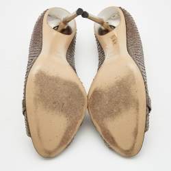 مملوكة مسبقًا Gucci Metallic Bronze Python Leather Horsebit Peep Toe Pumps Size 37.5