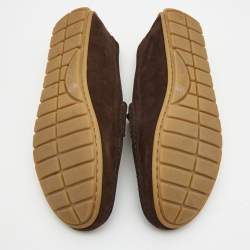 Pre Owned Gucci Brown Suede Interlocking G Logo Loafers Size 37.5