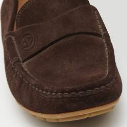 Pre Owned Gucci Brown Suede Interlocking G Logo Loafers Size 37.5