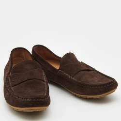Pre Owned Gucci Brown Suede Interlocking G Logo Loafers Size 37.5