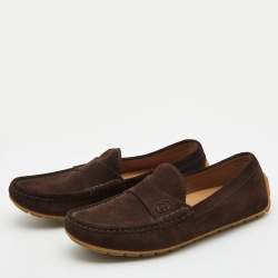 Pre Owned Gucci Brown Suede Interlocking G Logo Loafers Size 37.5