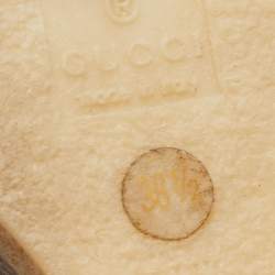 Pre Owned Gucci Metallic Pink Leather Horsebit Peep Toe Wedge Pumps Size 38.5