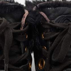 Pre Owned Gucci Black Guccissima Leather and Fur Trim Cada High Top Sneakers Size 40