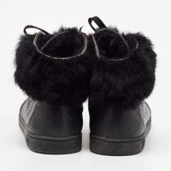 Pre Owned Gucci Black Guccissima Leather and Fur Trim Cada High Top Sneakers Size 40