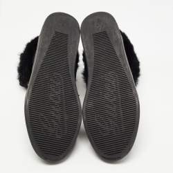Pre Owned Gucci Black Guccissima Leather and Fur Trim Cada High Top Sneakers Size 40