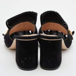 Gucci Black Suede Double G Block Heel Slide Sandals Size 38