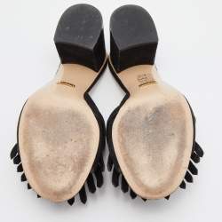 Gucci Black Suede Double G Block Heel Slide Sandals Size 38