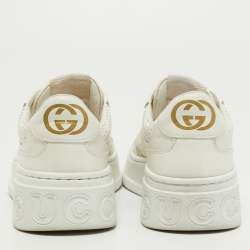Pre Owned Gucci White Leather GG Embossed Perforated Leather Trainers Sneakers Size 36