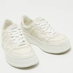 Pre Owned Gucci White Leather GG Embossed Perforated Leather Trainers Sneakers Size 36