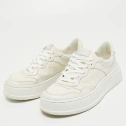 Pre Owned Gucci White Leather GG Embossed Perforated Leather Trainers Sneakers Size 36