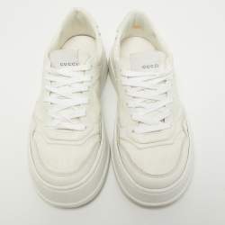 Pre Owned Gucci White Leather GG Embossed Perforated Leather Trainers Sneakers Size 36
