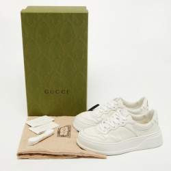 Pre Owned Gucci White Leather GG Embossed Perforated Leather Trainers Sneakers Size 36