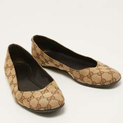 Gucci Beige/Brown GG Canvas Round Toe Ballet Flats Size 38