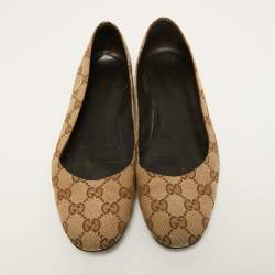 Gucci Beige/Brown GG Canvas Round Toe Ballet Flats Size 38