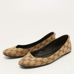 Gucci Beige/Brown GG Canvas Round Toe Ballet Flats Size 38