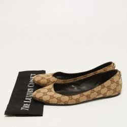 Gucci Beige/Brown GG Canvas Round Toe Ballet Flats Size 38