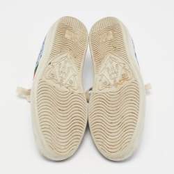 Gucci Blue Canvas and Leather  Flower Print  Ace Sneakers Size 37