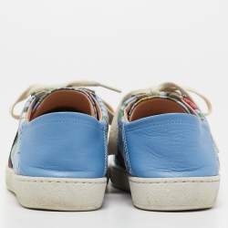 Gucci Blue Canvas and Leather  Flower Print  Ace Sneakers Size 37