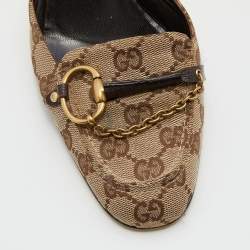 Gucci Beige/Brown GG Canvas and Leather Horsebit Mules Size 39
