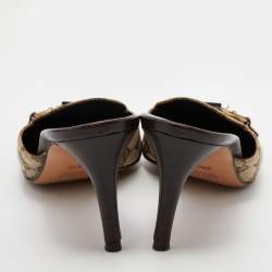Gucci Beige/Brown GG Canvas and Leather Horsebit Mules Size 39