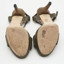 Gucci Olive Green Leather Ankle Strap Platform Sandals Size 38