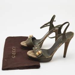Gucci Olive Green Leather Ankle Strap Platform Sandals Size 38