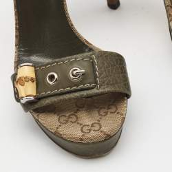 Gucci Olive Green Leather Ankle Strap Platform Sandals Size 38