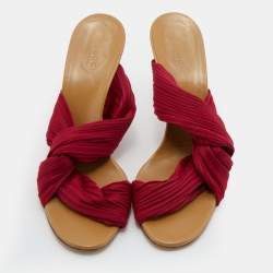مملوكة مسبقًا Gucci Red Pleated Fabric Slide Sandals Size 39.5