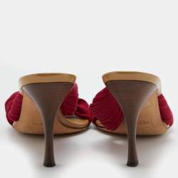 مملوكة مسبقًا Gucci Red Pleated Fabric Slide Sandals Size 39.5