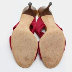 مملوكة مسبقًا Gucci Red Pleated Fabric Slide Sandals Size 39.5