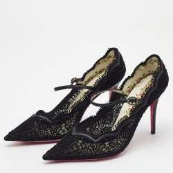 Pre Owned Gucci Black Lace Virginia Mary Jane Pumps Size 39.5