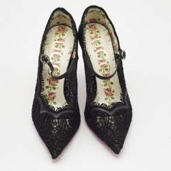 Pre Owned Gucci Black Lace Virginia Mary Jane Pumps Size 39.5