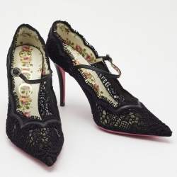 Pre Owned Gucci Black Lace Virginia Mary Jane Pumps Size 39.5