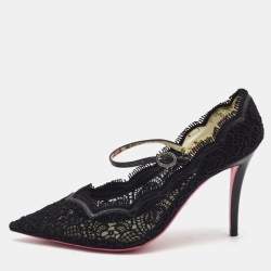 Pre Owned Gucci Black Lace Virginia Mary Jane Pumps Size 39.5