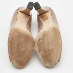 Pre Owned Gucci Dusty Pink Patent Leather Interlocking G Peep Toe Pumps Size 37.5