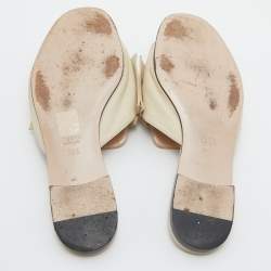 Gucci Cream Leather Bee Embellished Bow Accents Flat Slides Size 38.5