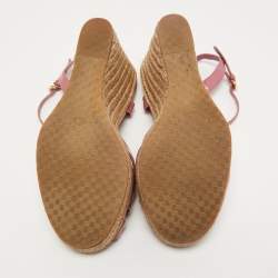 Pre Owned Gucci Pink Guccissima Patent Leather Penelope Espadrille Wedge Sandals Size 38.5