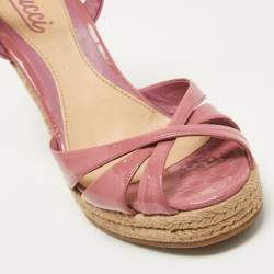 Pre Owned Gucci Pink Guccissima Patent Leather Penelope Espadrille Wedge Sandals Size 38.5
