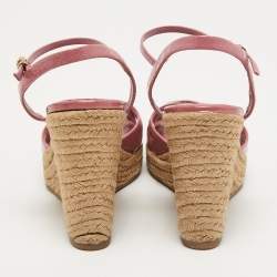 Pre Owned Gucci Pink Guccissima Patent Leather Penelope Espadrille Wedge Sandals Size 38.5