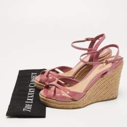 Pre Owned Gucci Pink Guccissima Patent Leather Penelope Espadrille Wedge Sandals Size 38.5