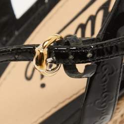 مملوكة مسبقًا Gucci Black Micro Guccissima Patent Leather Penelope Espadrille Wedge Sandals Size 38.5